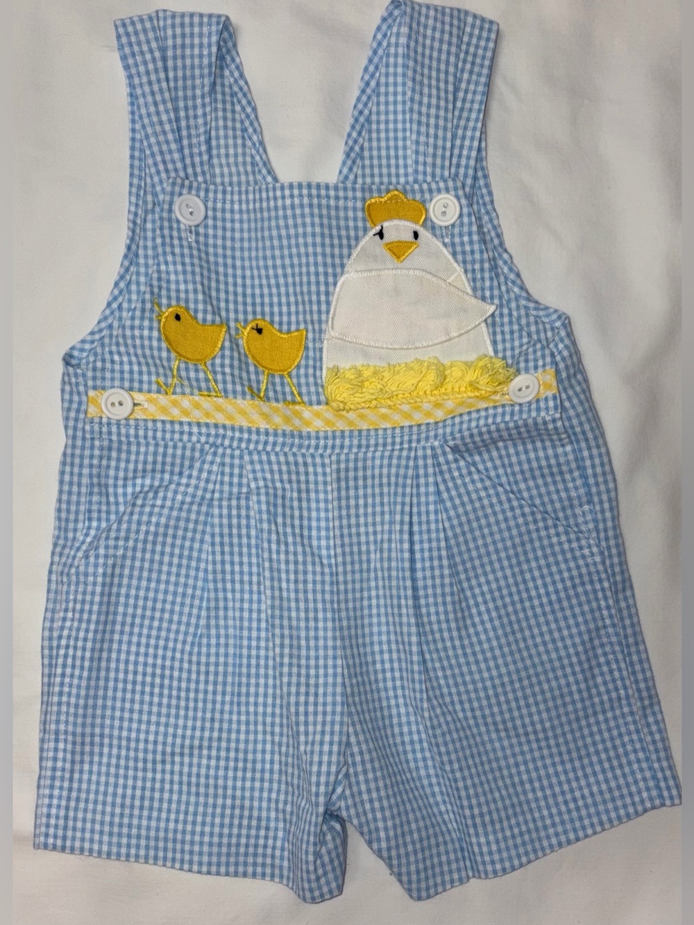 Funtasia Too gingham Jon Jon with chicken appliques sz 6-9 months EUC